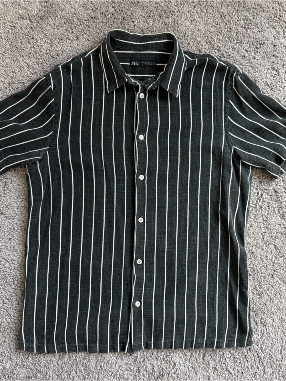 Zara Men Black Shirt with White Vertical Stripes